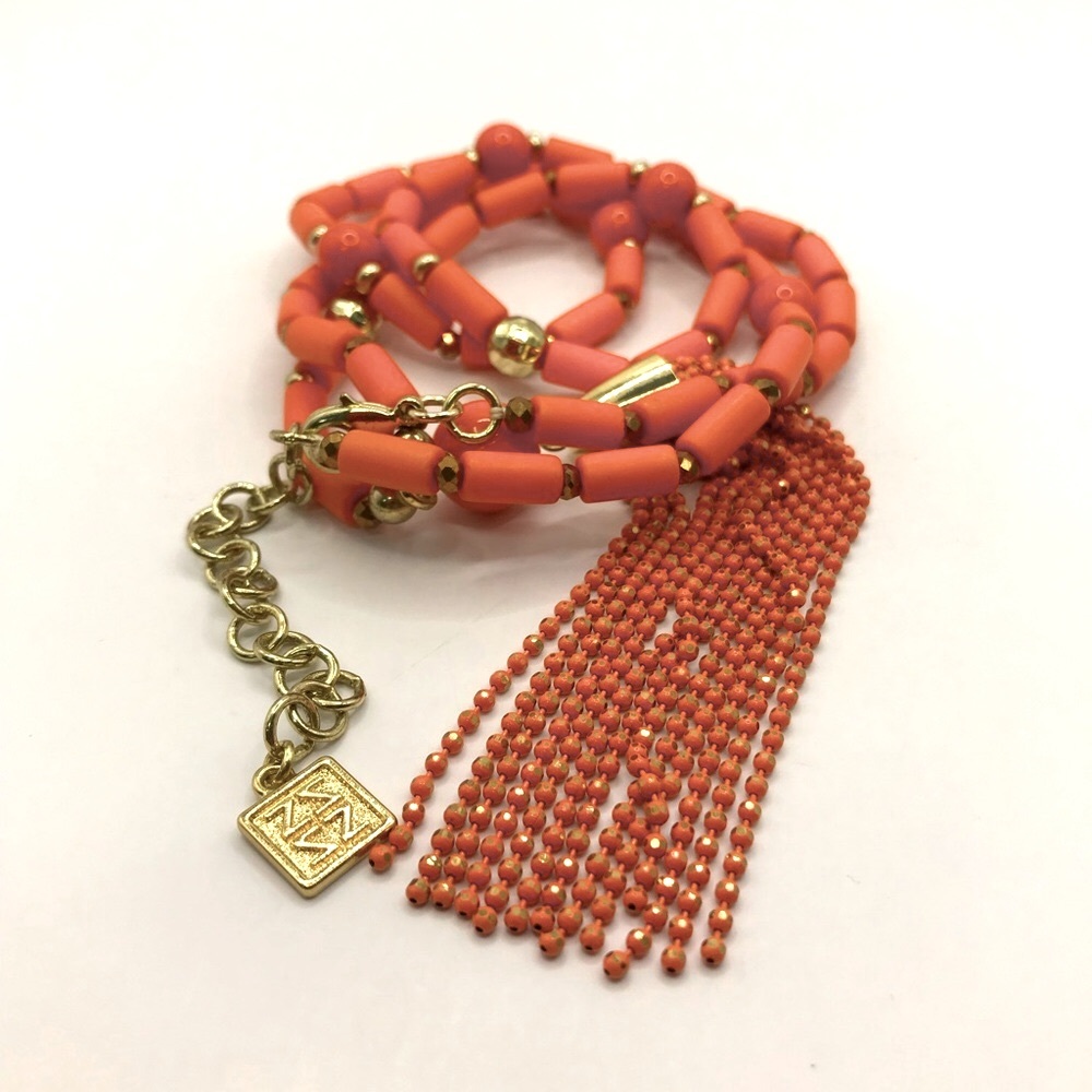 Zenzii Burnt Orange Beaded Tassel Necklace